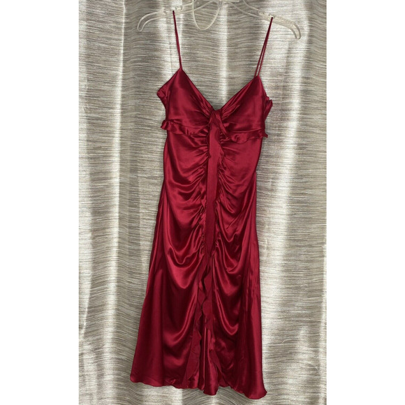 Dina Bar-El 100% Silk Red Ruffled Dress A-line Spaghetti Strap Side Zip Medium - Picture 4 of 9